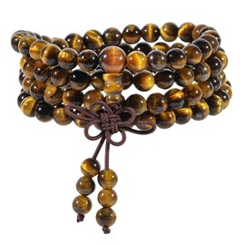 Nupuyai 108 Mala Prayer Beads Bracelet Women Men, Tiger's Eye Crystal Stone Beads Wrap Bracelet Meditation Stone Necklace Multi Layer Bracelet