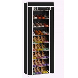 LEADZM 10 Tiers Shoe Rack Closet, Utility Shoe Storage Organizer, Shoe Shelves, Shoe Tower Cabinet with Non-Woven Fabrics Dustproof Cover, Room-Saving, Black