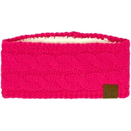 Winter CC Confetti Warm Fuzzy Fleece Lined Thick Knit Headband Headwrap Hat Cap (Neon Hot Pink)