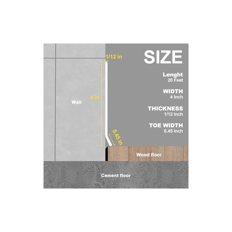 Peel and Stick Baseboard Trim, 4 Inch Rubber Baseboard Vinyl