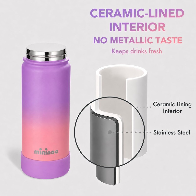 18oz Ceramic-Lined Kids Water Bottle, Insulated Water Bottle kids School