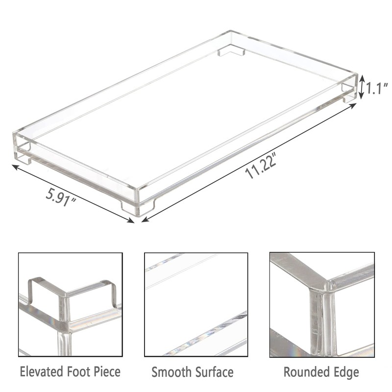DELIPPLY Vanity Bathroom Tray, Acrylic Rectangle Decorative Catchall Organizer Storage