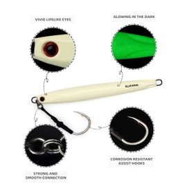 BLUEWING Speed Vertical Jigging Lure Deep Sea Saltwater Fishing Jigs for Tuna Salmon Snapper Kingfish, Glowing,100g