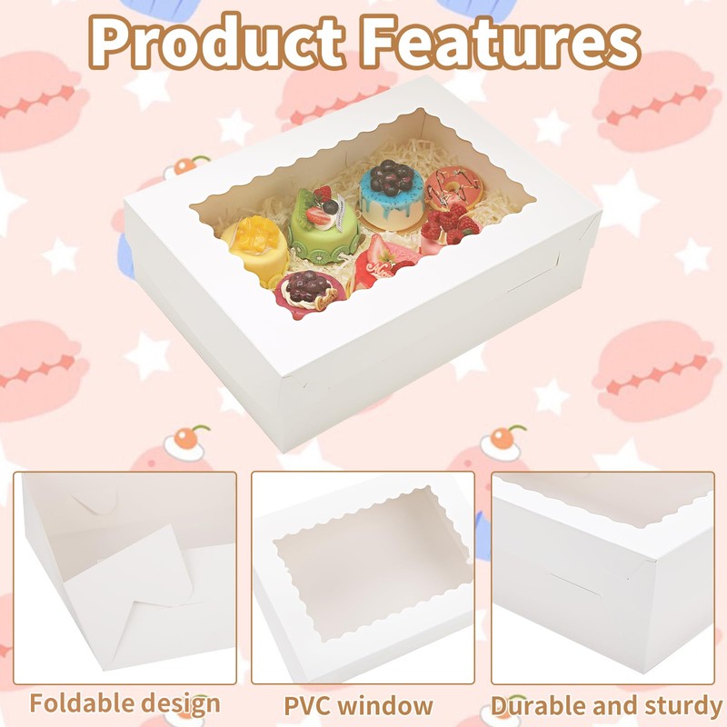 Anscher 12 Sets 14x10x4 Inch White Bakery Boxes Half Sheet