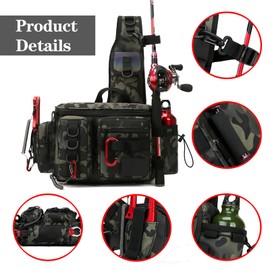 Generic Fishing Tackle Backpack Fishing Fanny Pack Crossbody Bag Fishing Tackle Box Organizer with Rod & Gear Holder, Ideal for Fishing, Camping, Hiking and More!-YIANTU, 16.5*8.3*6.7inches