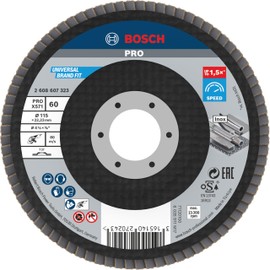 Bosch 1x PRO Metal X571 Flap Disc Straight Version Fiber for Small Angle Grinders (for Steel, Stainless steel, Ø 115 mm, Grit 60, Professional Accessory Small Angle Grinder)