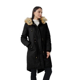 WenVen Women's Winter Warm Overcoat Hooded Sherpa Lined Parka Jacket Black XL