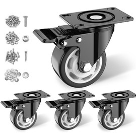 LUTUMEI 3 inch Casters Wheels, Heavy Duty Casters Set of 4, No Noise Industrial Casters Load 1600lbs with Brake, Swivel Industrial Plate Casters, Wheels for Cart Furniture(2 Hardware Kits & Gloves)