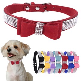 Small Dog Collars For Female Dogs Girls Cute Bling Rhinestone Puppy Collars With Bow tie Crystal Diamond Sparkling Glitter Cat Collars For Kitten XXS XS Small Medium Breed Pets, Red M
