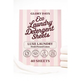 Glory Days Eco Laundry Detergent Sheets – Luxe Laundry (Fresh Pressed Linen) | 40 Sheets = Up to 80 Loads | Enzyme‑Powered, Plastic‑Free, Hypoallergenic | HE, Top & Front Load | Travel‑Friendly