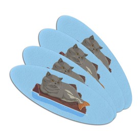 Catfish Mercat Cat Mermaid Sitting On Log Double-Sided Oval Nail File Emery Board Set 4 Pack