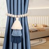 4 Pack Magnetic Curtain Tiebacks with 3-Tier Tassel, Wood Bead