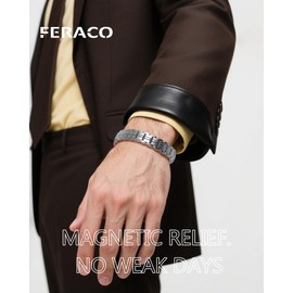 Feraco 5X Strength Magnetic Therapy Bracelet for Men - Titanium Steel Bracelet with 3800 Gauss Magnets,Premium Fold-Over Clasp (Silver)