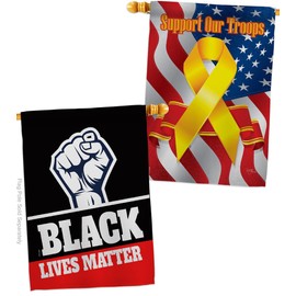 Black Lives Matter House Flags Pack Support BLM Anti Racism Justice Revolution Movement Equality Social Our Troops Small Decorative Yard Banner Double-Sided Made In USA 28 X 40