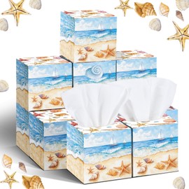 Fourluoo 12 Pack Spring Facial Tissues Cube Face Boxes 600 Sheets 3 Ply Small Square Tissues Bulk for Spring Summer Car Bedroom Supplies(Ocean Shells)