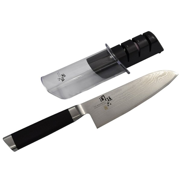 Kai Damascus Santoku knife [extremity function Magoroku recommended kitchen knife diamond sharpener set of swords] 165mm AE5200 & diamond & ceramic sharpener AP0308