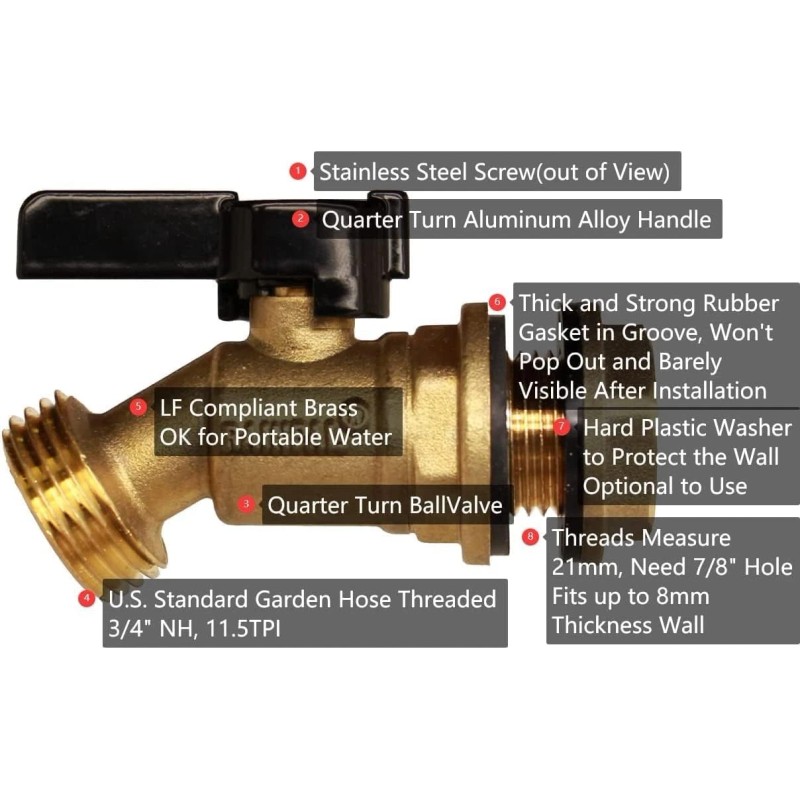 RAINPAL RBS005 Brass Water Container/Rain Barrel Quarter Turn Spigot(LF