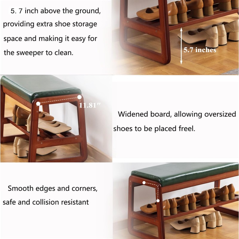 SOBIBO Solid Wood Shoe Bench, 2-Tier Wooden Entryway Bench, Modern