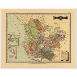 Jalisco Mexico Map from Atlas Mexicano c. 1884 by Antonio Garcia Cubas | Vintage Wall Art, Historical Mexican State Print, Antique Style Cartography Decor, Geographic Educational Poster (24 x 32 inches)