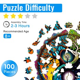 Aeekdook Wooden Puzzles for Adults, Yinyang Tree of Life Wooden Jigsaw Puzzles for Adults, Wood Puzzles Adult, Unique Shape Wood Cut Puzzles, Birthday Gifts for Family Friend (S-7.9 * 7.9in-110 pcs)