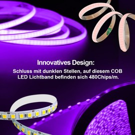 Tayire COB LED Strip, Purple, 2.7 mm Width, DC12 V LED Strip, 5 m, 480 LEDs/M, Flexible LED Strip, High Brightness LED Light Strip for Car, FPV Room Decoration (Power Supply Not Included)