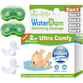 WaterDam Swimming Ear Plugs Great Waterproof Ultra Comfy Earplugs Prevent Swimmer's Ear (Size 0+0: Infants 3-12months (Clear Clear))