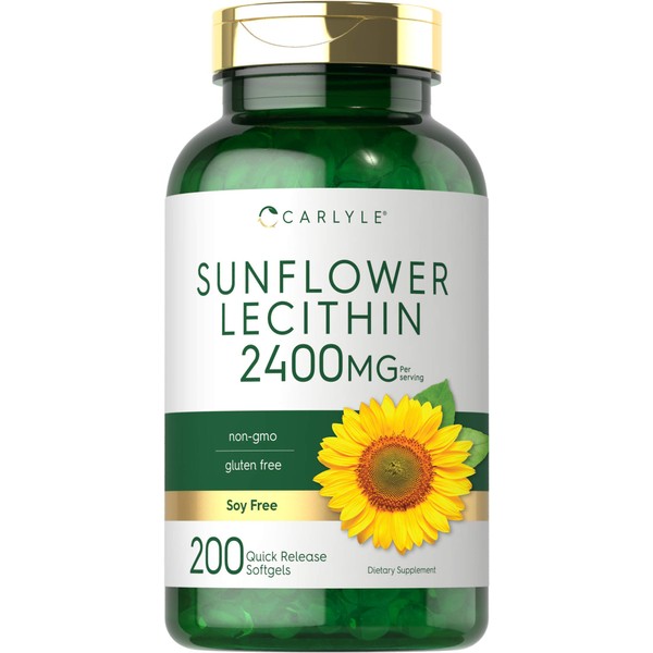 Carlyle Sunflower Lecithin 2400mg | 200 Softgel Capsules | Rich in Phosphatidyl Choline | Non-GMO, Soy Free, Gluten Free Supplement