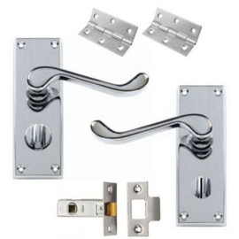 Door Handles, Door Handles Internal for Interior Doors, Internal Door Handle Sets - Victorian Scroll Polished Chrome Lever Door Latch Handles - Chrome Door Handles Set (Privacy Lock) - 2Pcs