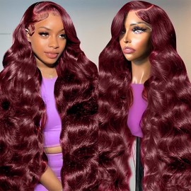 24 Inch Burgundy Wig Human Hair 13x6 Burgundy Lace Front Wigs Human Hair 200 Density HD Lace Front Wigs Human Hair Glueless Wine Red Body Wave Lace Front Wigs Pre Plucked for Women