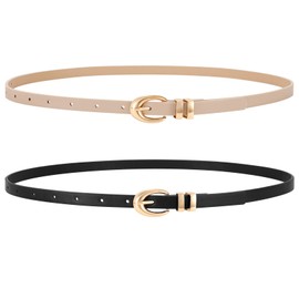 WERFORU 2 Pack Damen Skinny Gürtel Damen Dünne Ledergürtel mit Gold/Silber Schnallen für Jeans Kleider