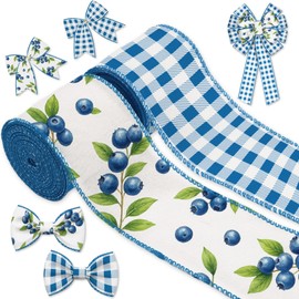 NUVCELKA Blueberry Wired Edge Burlap Ribbons 2 Pack - 2.5 Inch Fall Theme Ribbon Set, 5 Yards Each for Wreaths Crafts Decorations Gift Wrapping