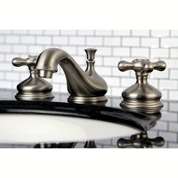 Kingston Brass KS1168AX Heritage Widespread Lavatory Faucet with Metal Cross Handle, Brushed Nickel