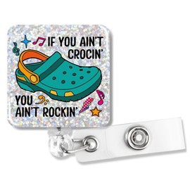 PUVOXHO You Ain't Rockin Funny Slipper Glitter Badge Reel, Retractable Badge Holder with Alligator Clip for Doctor Nurse Coworker Teacher Student, Christmas Birthday Gift for RN ER Medical Worker