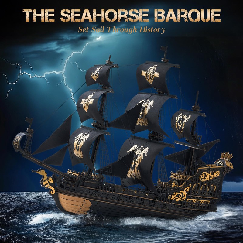 ROKR 3D Wooden Puzzles for Adults,Seahorse Barque Model kit, 603