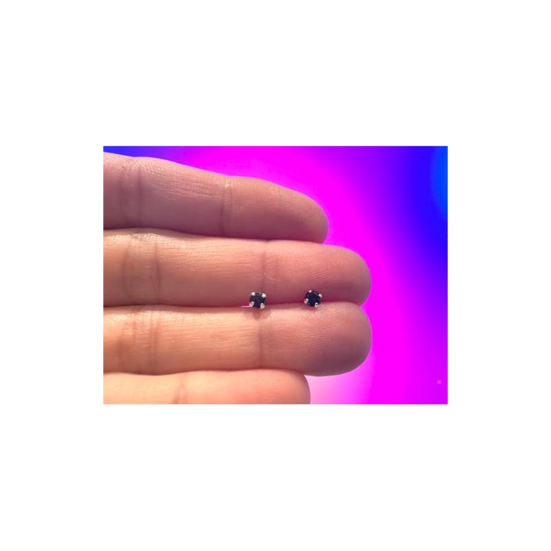 Black Round CZ Stud Earrings - 925 Sterling Silver -