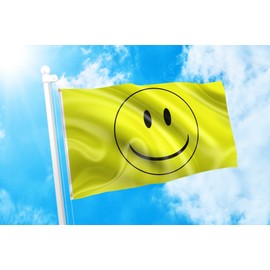 DMSE Smiley Face Yellow Smile Happy Flag 3X5 Ft Foot 100% Polyester 100D Flag UV Resistant (3' X 5' Ft Foot)