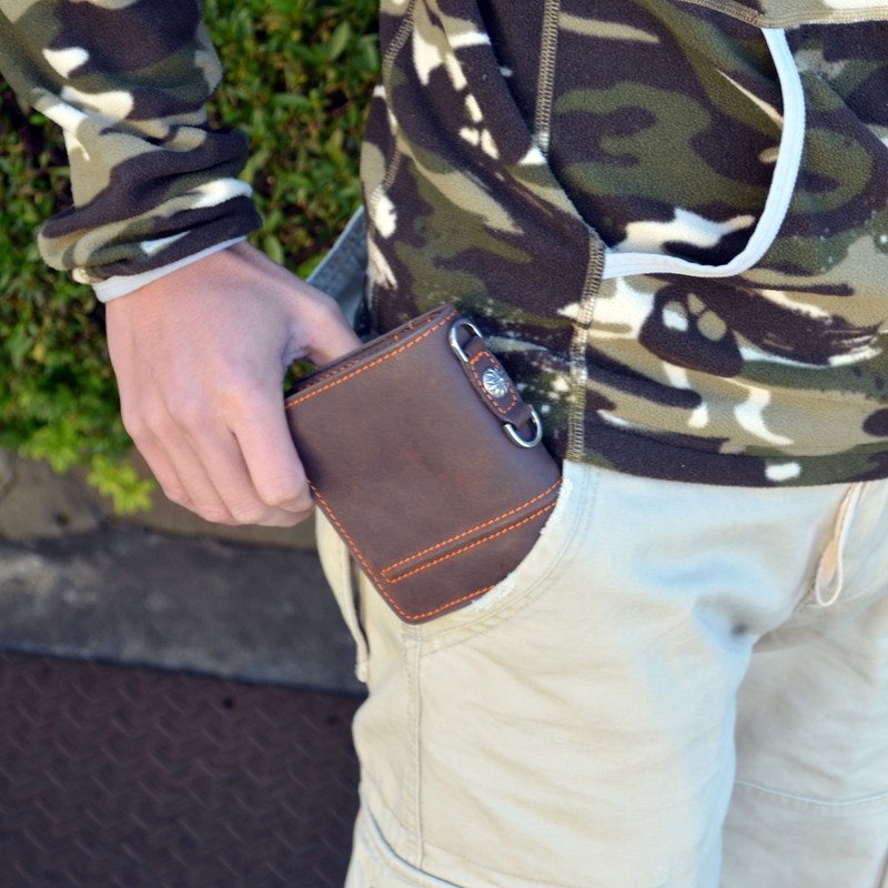 acrotri DIKE Genuine Leather Bifold Wallet Black Brown Navy, Brown