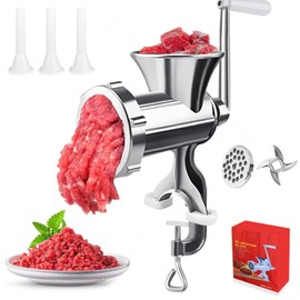 Meat Grinder Manual Mincer - 3 In1 Manual Meat Grinder Sausage Maker Meat Grinders For Home Use Fast And Effortless For All Meats Silver (#10)