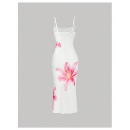 Floerns Women's Flower Print Slip Dress Spaghetti Strap Summer Bodycon Cami Dress White Large