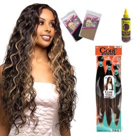 Compatible with BOBBI BOSS - 20/22/24 Inch Heat-Resistant Synthetic Hair Bundles with Wig Cap & Glue - Multi-Length Body Wave Weave for Instant Volume, Natural Look, DIY Friendly (TP4/27)