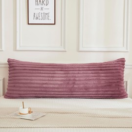 JAUXIO Faux Fur Fluffy Body Pillow Cover Luxury Striped Plush Decorative Body Pillowcase, Ultra Soft and Cozy Zipper Closure 21 x 54 Inches, Dusty Rose