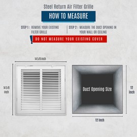 Fits 12x12 Duct Opening | Filter Included Steel Return Air Filter Grille by Handua [Removable Door] | Vent Cover Filter Grill | White | Outer Dimensions: 14 5/8"W X 14 5/8"H