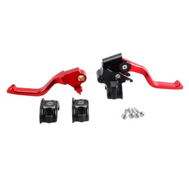 PJMTCUSTOM Red Easy Pull Hand Controls Clutch Brake Shift Levers with Clutch Handlebar Clamp Lever Brackets Compatible with Harley Davidson 96-2003 Sportster, 96-2014 Dyna Softail, Tourings