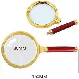 Samcos Handheld Magnifier 5-10x Magnification 80mm Diameter Handheld Magnifying Glass Portable Convenient for Maps, Magazines, Newspapers, Reading, Kids, Elderly and Professionals, Wooden Handle Loupe