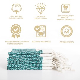 Smyrna Turkish Cotton Wash Cloths Pack of 6 | 12"x17" | Versatile Bath Towels for Bathroom, Hotel, SPA, Gym | Soft, Absorbent, Prewashed and Quick Dry Turkish Hand Towels, Petrol