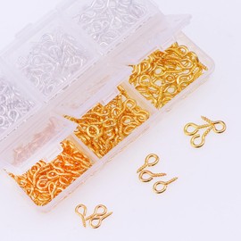 400pcs Small Screw Eye Pins 3 Different Sizes Eye Pins Hooks for Jewelry Making Small Eye Hooks for Crafts Mini Eyelet Screws for DIY Art Projects, Bead Charms, Pendant Beads (Gold and Silver)