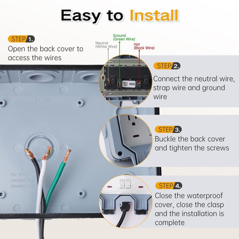 STARELO Outdoor Power Outlet with 10FT Extension Cord, IP66 Waterproof