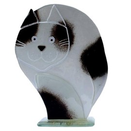 D & J Glassware 92555 Dekofigur Katze, Glas, groß, Schwarz / Weiß