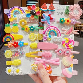 28 Pcs Pinza Pelo Hair Clips Clips para El Pelo Del Mini Pinzas para El Pelo Horquillas para bebés Unidades Clips de Pelo Coloridos Lindos Accesorios para El Pelo Flores Frutas Postres Horquillas Bebés Niñas Adolescentes y Niños Pequeños Broches Bebe Niñ
