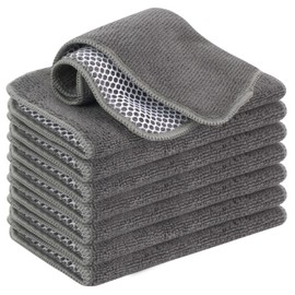 VIVOTE Microfibre Dishcloths, Washable Tea Towels with Poly Mesh Scouring Side, Kitchen Dough Cleaning Cloth, Mesh Cloth, Pack of 8, 20 cm x 20 cm (Grey)
